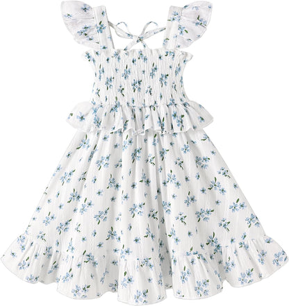YOUNGER TREE Toddler Dress Baby Girls Cotton Ruffle Sleeveless Summer Dresses Kids Boho Beach Casual Sundress