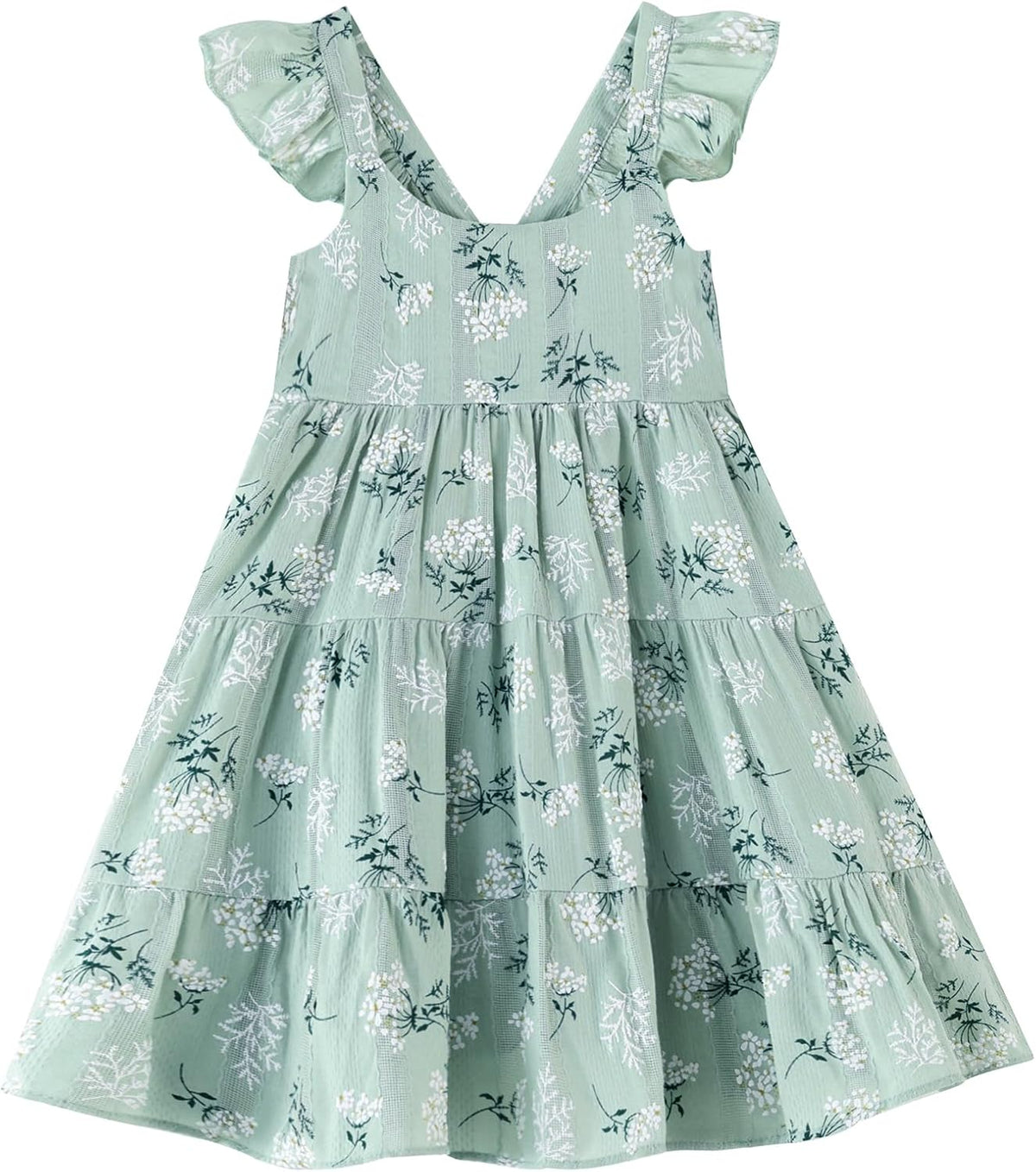 GSVIBK Girls Linen Cotton Dress Flutter Sleeve Back Cross Dress Toddler A-Line Skater Dress Baby Girl Halter Casual Sundress