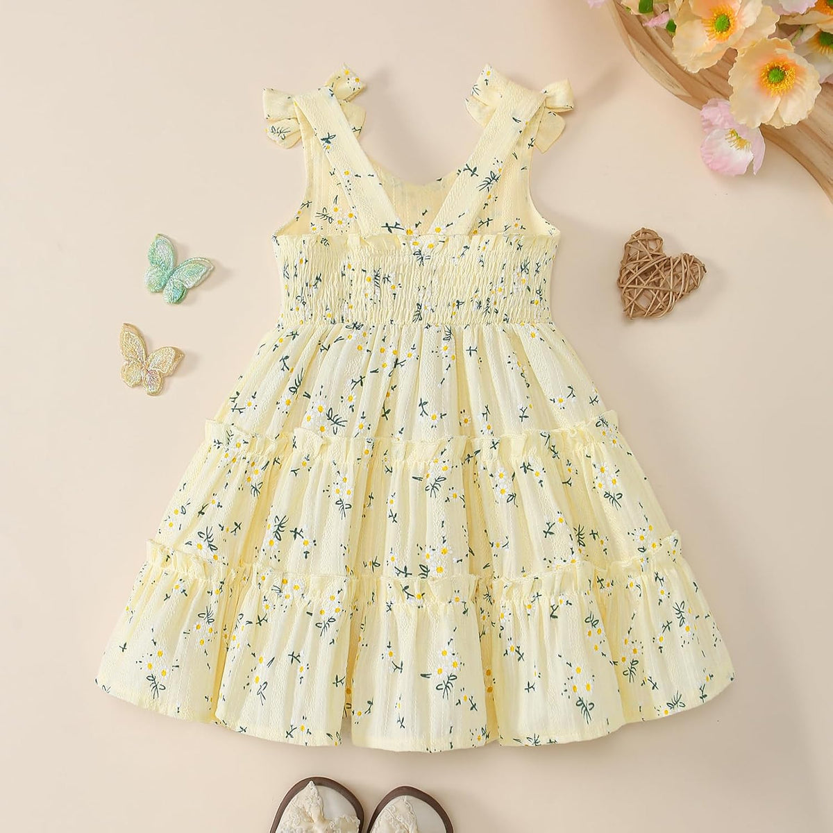 Toddler Girl Summer Dress Boho Floral Sleeveless Ruffled Dresses Baby Girls Beach Sundress Outfit