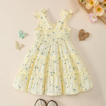 Toddler Girl Summer Dress Boho Floral Sleeveless Ruffled Dresses Baby Girls Beach Sundress Outfit