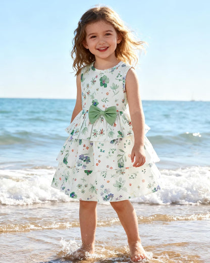 YALLET Toddler Girl Dress Floral Print Bow Tiered Ruffle Summer Sundress