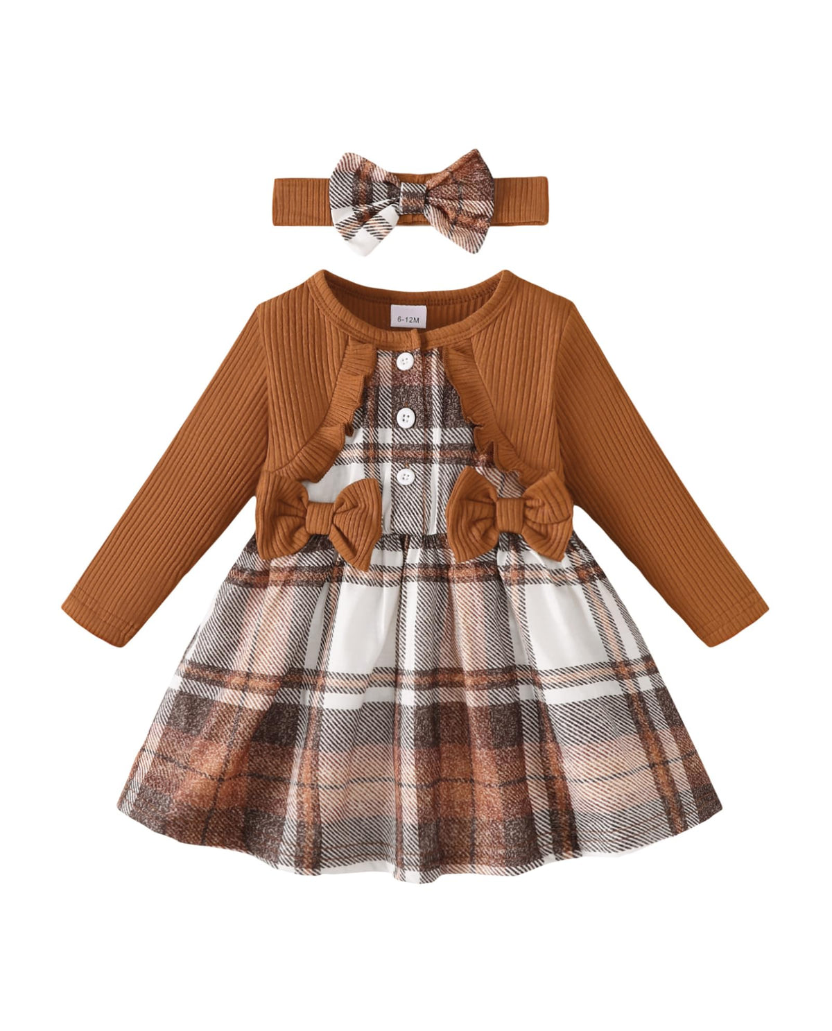 Renotemy Baby Girl Dress Fall Button Bow Outfits Toddler Clothes 3M-3T