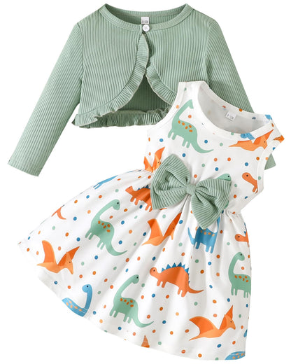 Rosibel Toddler Baby Girls Dress and Cotton Cardigan Set for 6M-3T