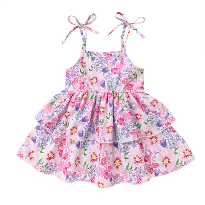 Happy Town Infant Baby Girl Dress Sleeveless Tiered Floral Strap Dresses Toddler Summer Sundress Clothes