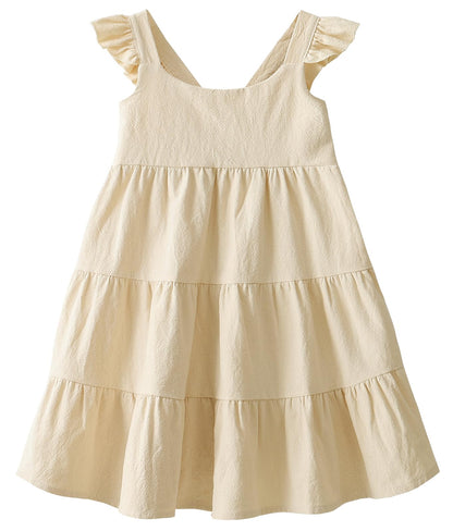 Toddler Dress Baby Girls Cotton Linen Ruffle Sleeve Tiered Swing Casual Summer Boho Dresses