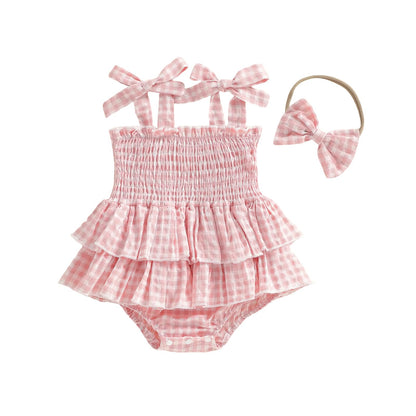 Newborn Baby Girl Summer Clothes Plaid Ruffle Bodysuits Onesie Infant Girl Romper Dresses Sleeveless Outfit