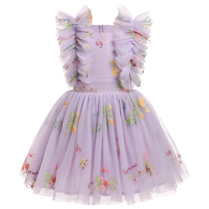 Girls Birthday Party Dress Ruffle Sleeve Sequin Dots Floral Tulle Princess Wedding Pageant Formal Bance Gown