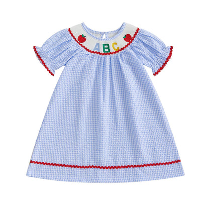 Toddler Little Baby Girl 4th of July Dress Puff Short Sleeve Stripes Smocked Dresses Kids Fourth of July Outfit