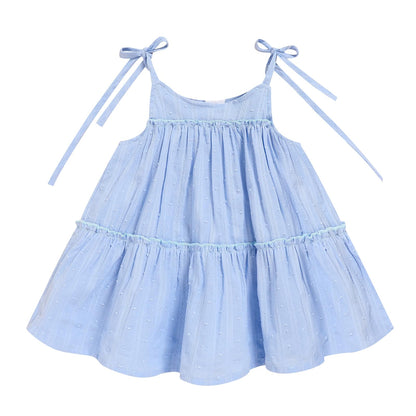 Toddler Baby Girl Summer Dress - Sleeveless Dot Tiered Sundress with Adjustable Tie-Shoulders for Beach, Party, Photos