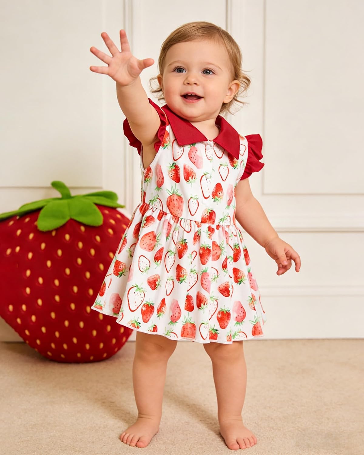 YALLET Baby Girl Flutter Sleeves Polo Dress Snap Bottom Romper Outfit 0-24M