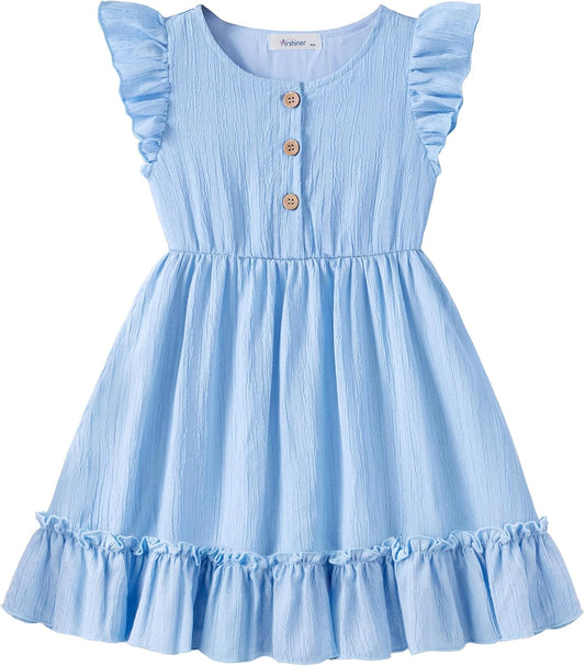 Arshiner Toddler Girls Dress Ruffle Sleeveless Button Down Dresses Summer Beach Casual Sundress with Pocket for 1-7Y