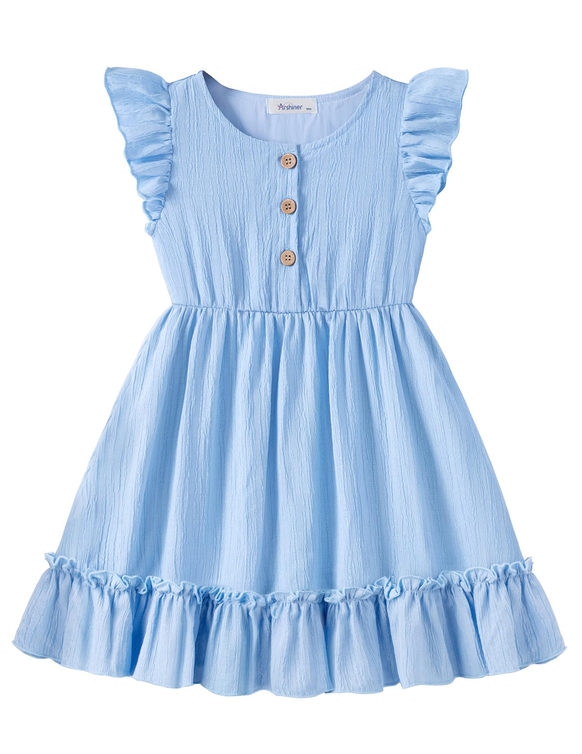 Arshiner Toddler Girls Dress Ruffle Sleeveless Button Down Dresses Summer Beach Casual Sundress with Pocket for 1-7Y