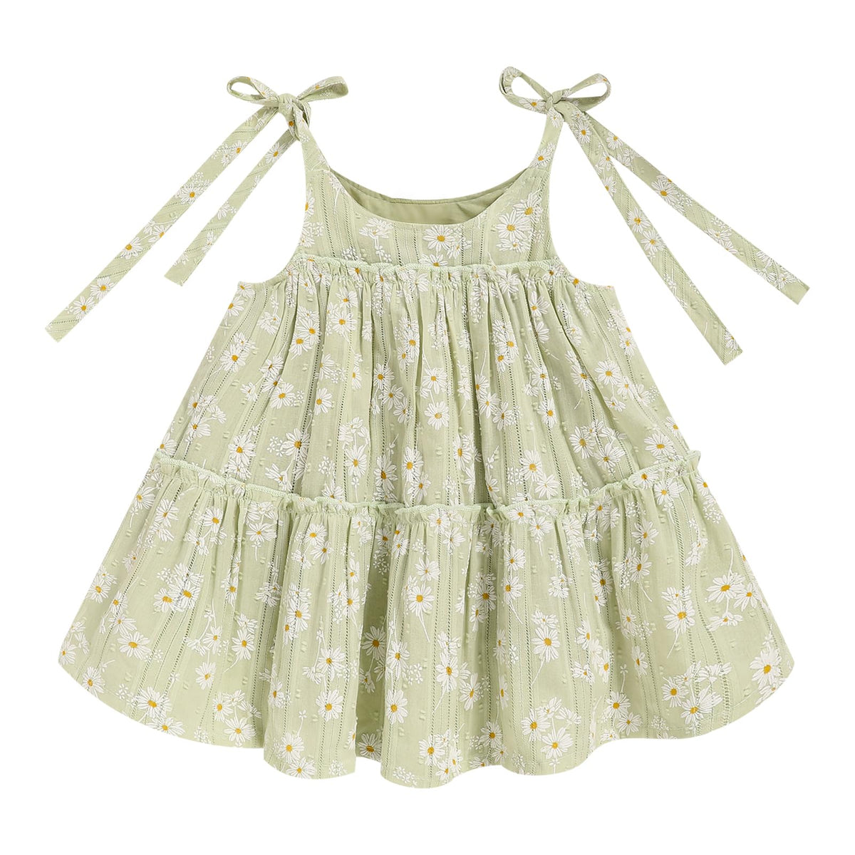 Toddler Baby Girl Summer Dress - Sleeveless Dot Tiered Sundress with Adjustable Tie-Shoulders for Beach, Party, Photos