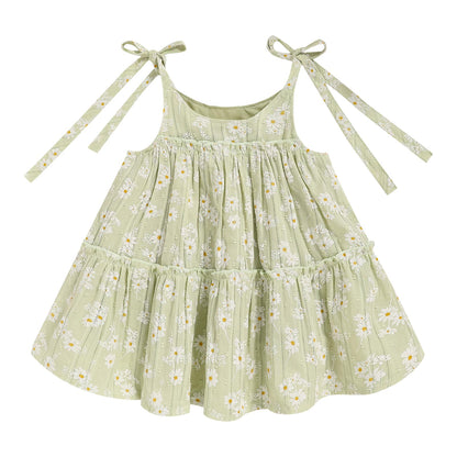 Toddler Baby Girl Summer Dress - Sleeveless Dot Tiered Sundress with Adjustable Tie-Shoulders for Beach, Party, Photos
