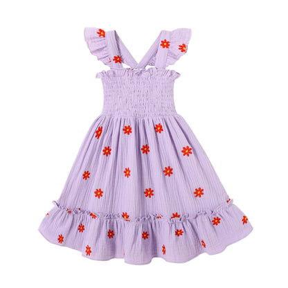 Toddler Baby Girls Dress Floral Embroidered Boho Sleeveless Beach Butterfly Sundress