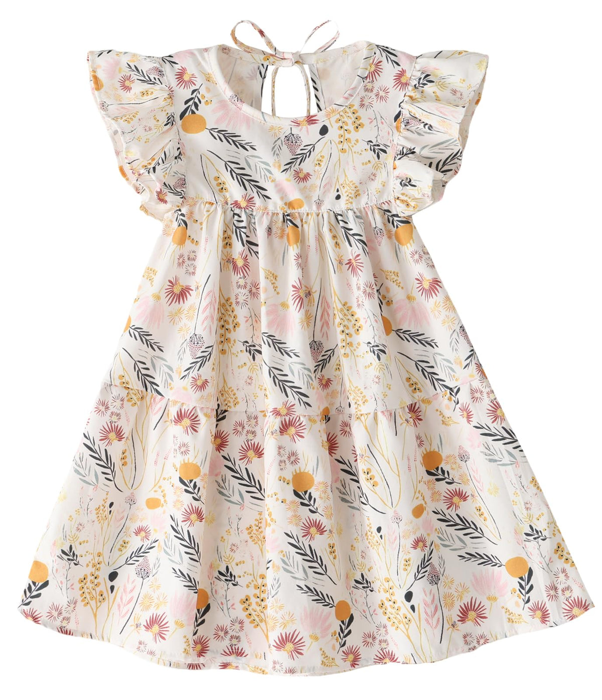 Toddler Dress Baby Girls Cotton Linen Ruffle Sleeve Tiered Swing Casual Summer Boho Dresses