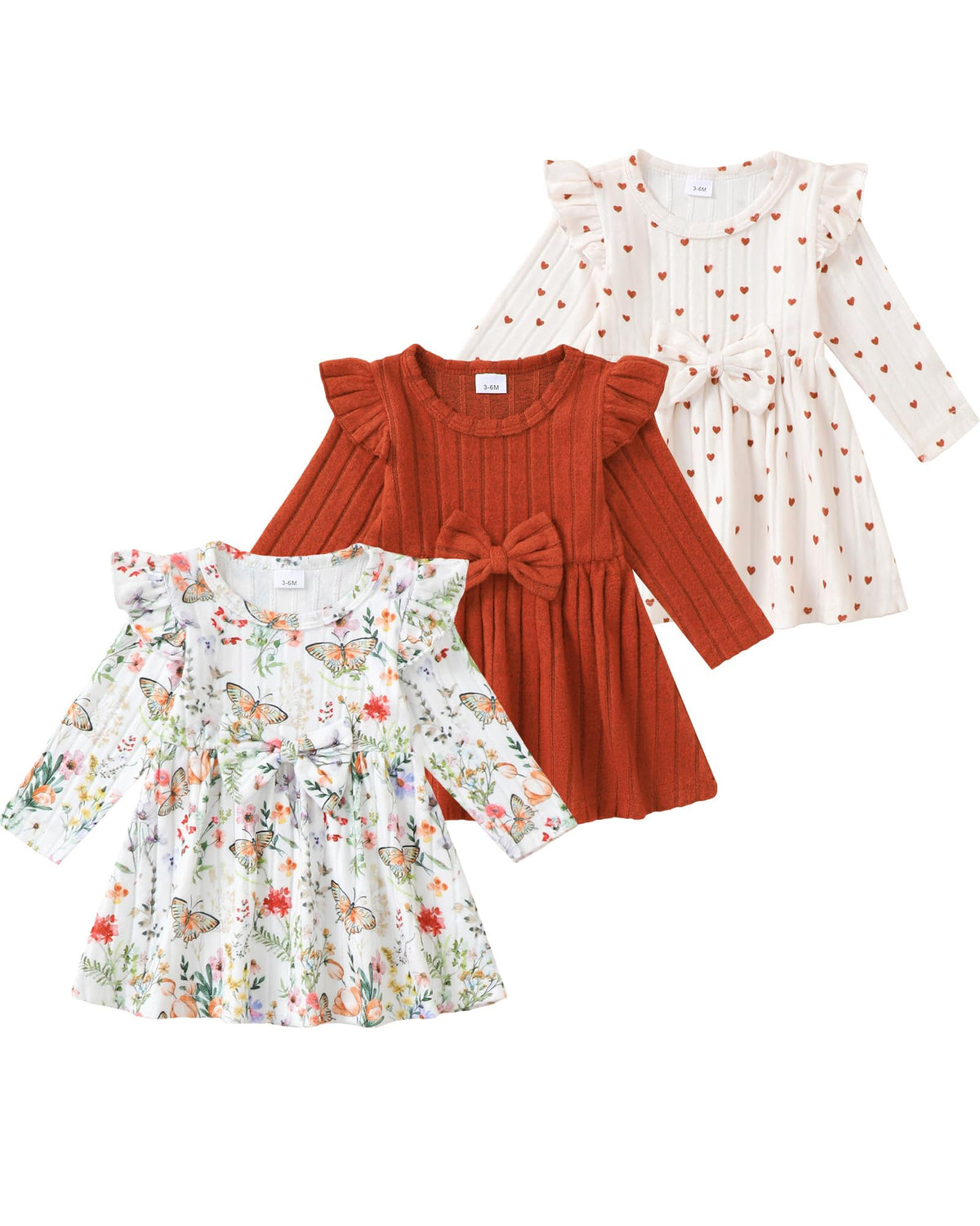 Toddler Baby Girl Dress Clothes 3 Pack Bow Fly Sleeve Summer Dress