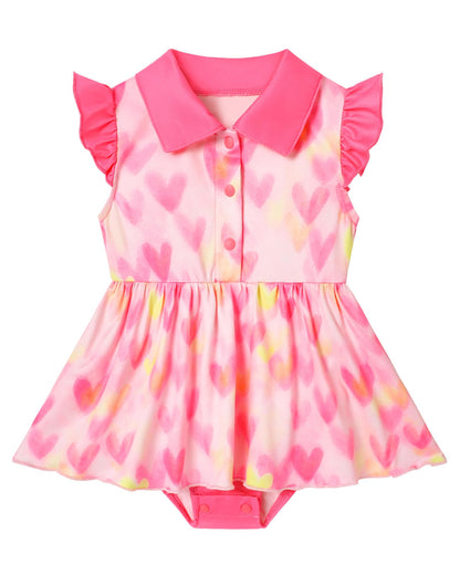 YALLET Baby Girl Flutter Sleeves Polo Dress Snap Bottom Romper Outfit 0-24M