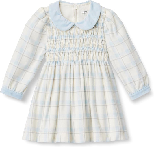 Amazon Essentials x Sofia Grainge Toddler and Baby Girls' Long Sleeve Flannel Dress with Velvet Collar, Fit and Flare