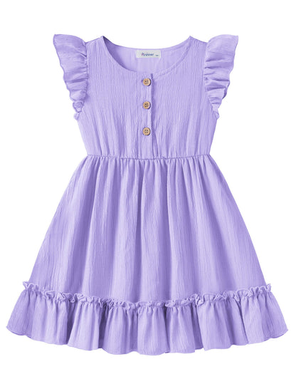 Arshiner Toddler Girls Dress Ruffle Sleeveless Button Down Dresses Summer Beach Casual Sundress with Pocket for 1-7Y