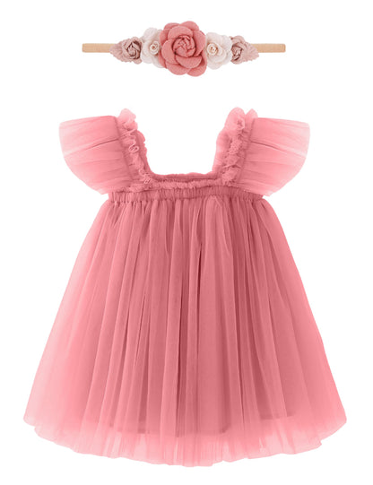 Baby Girl First Birthday Outfit Cake Smash 1st Birthday Dress with Flower Headband