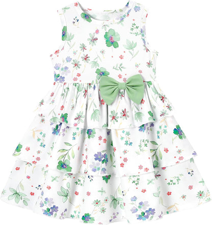 YALLET Toddler Girl Dress Floral Print Bow Tiered Ruffle Summer Sundress