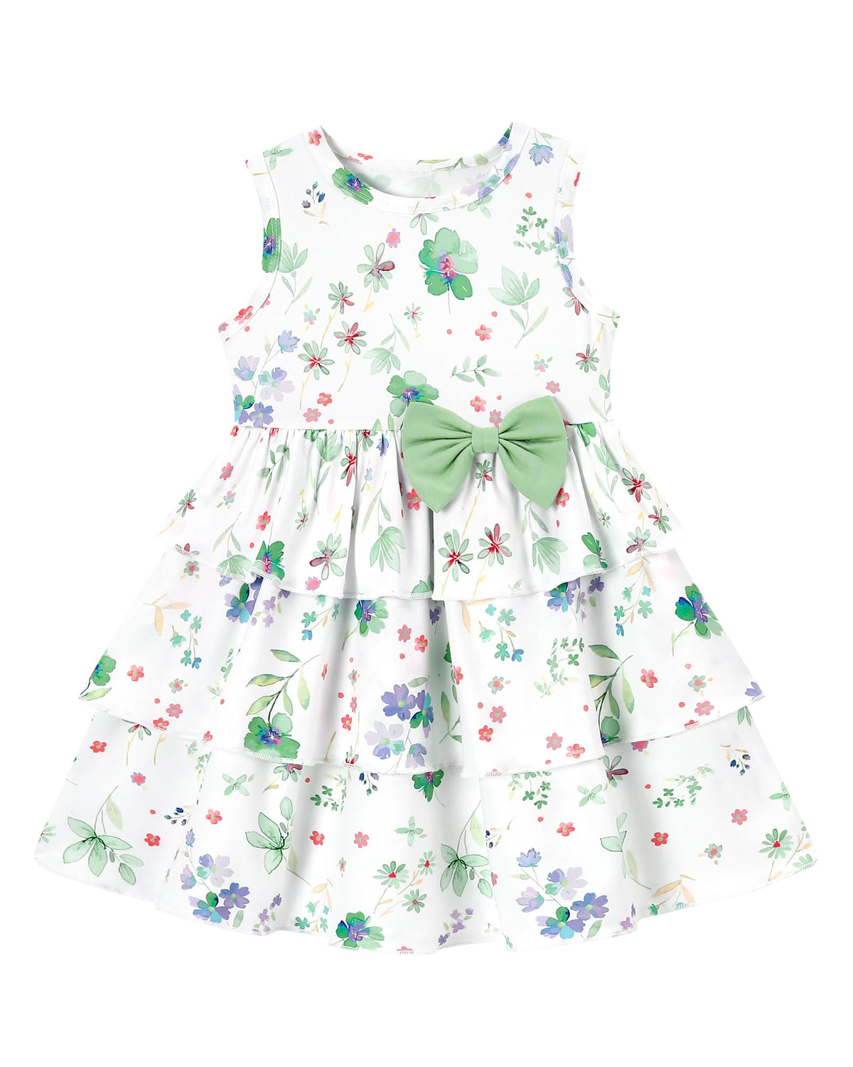 YALLET Toddler Girl Dress Floral Print Bow Tiered Ruffle Summer Sundress