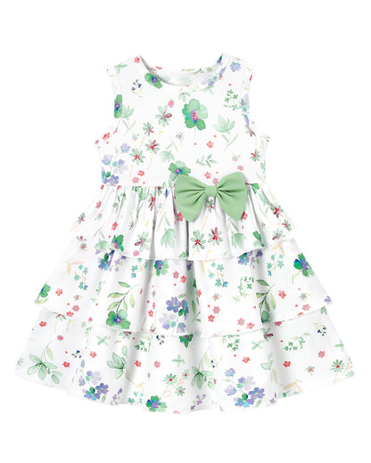 YALLET Toddler Girl Dress Floral Print Bow Tiered Ruffle Summer Sundress