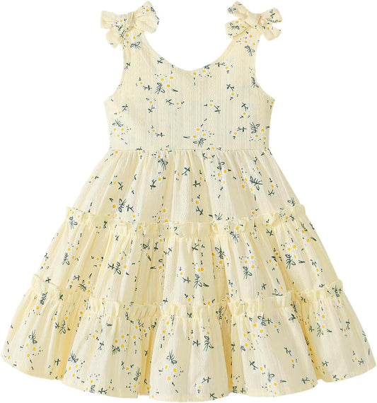 Toddler Girl Summer Dress Boho Floral Sleeveless Ruffled Dresses Baby Girls Beach Sundress Outfit