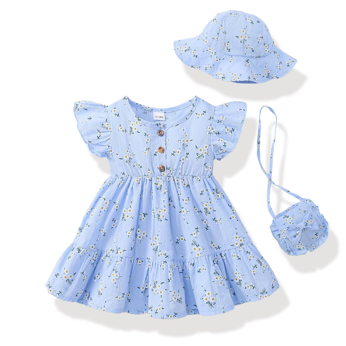 Toddler Girl Summer 3 Piece Ruffle Dress Set A-Line Sundress