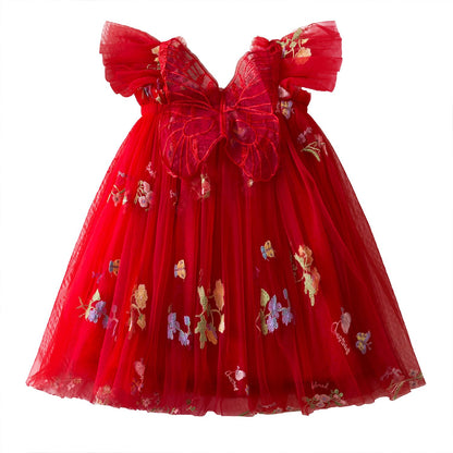 NNJXD Baby Girl Tulle Dress Casual Flower Embroidery Toddler Dresses
