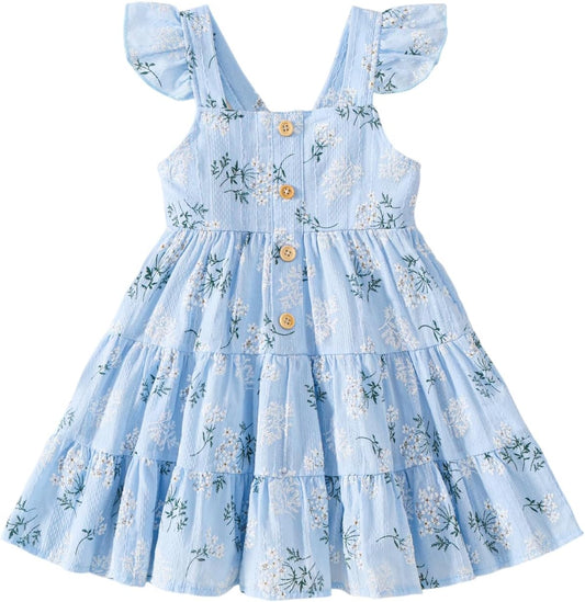 Toddler Baby Girls Dress Ruffle Sleeveless Floral Summer Beach Butterfly Sundress Kids Casual Dresses