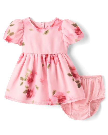 The Children's Place,Baby-Girls,and Newborn Casual Short Sleeve Dress with Diaper CoverFair Ivory,12 Months,18 Months