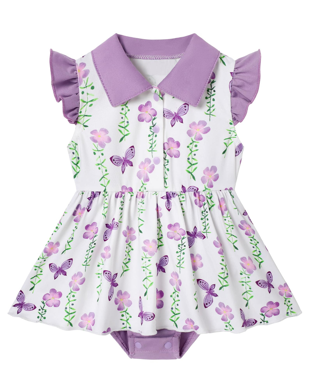YALLET Baby Girl Flutter Sleeves Polo Dress Snap Bottom Romper Outfit 0-24M