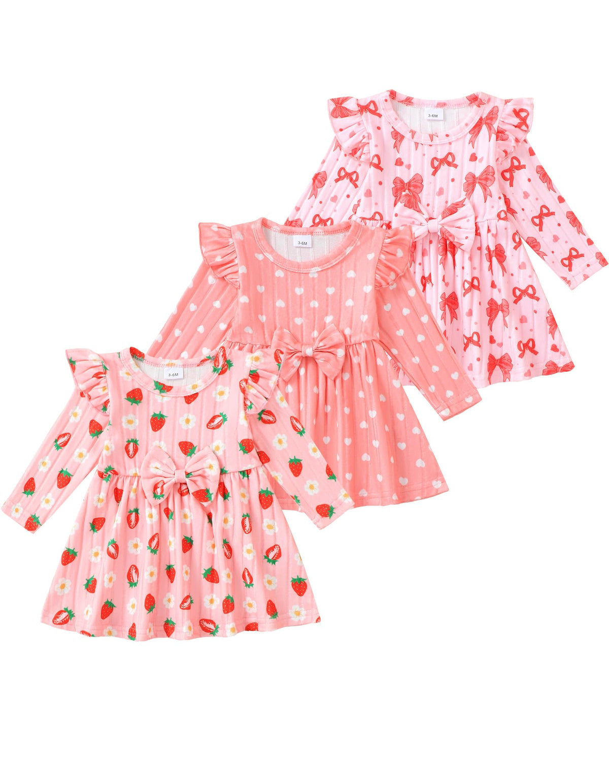 Toddler Baby Girl Dress Clothes 3 Pack Bow Fly Sleeve Summer Dress