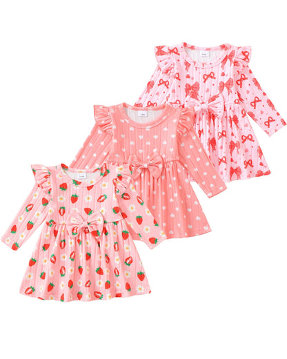 Toddler Baby Girl Dress Clothes 3 Pack Bow Fly Sleeve Summer Dress
