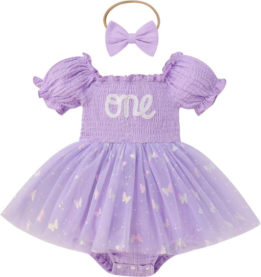 IMEKIS Baby Girl Half 1st Birthday Outfit Romper Dress Headband Strawberry Smocked Dress Cake Smash Photo Shoot