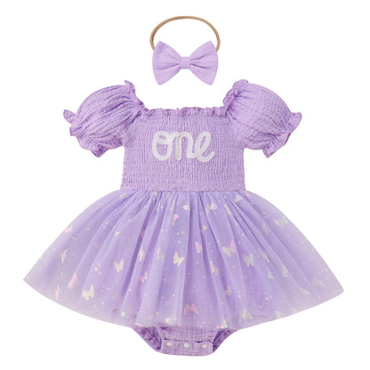 IMEKIS Baby Girl Half 1st Birthday Outfit Romper Dress Headband Strawberry Smocked Dress Cake Smash Photo Shoot