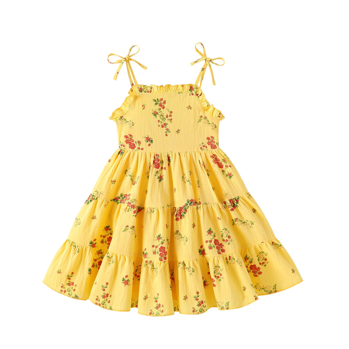 JEELLIGULAR Toddler Girl Summer Dress Tie Strap Sleeveless Sundress White/Floral/Denim Beach Dresses for Baby Girls 12M-6Y