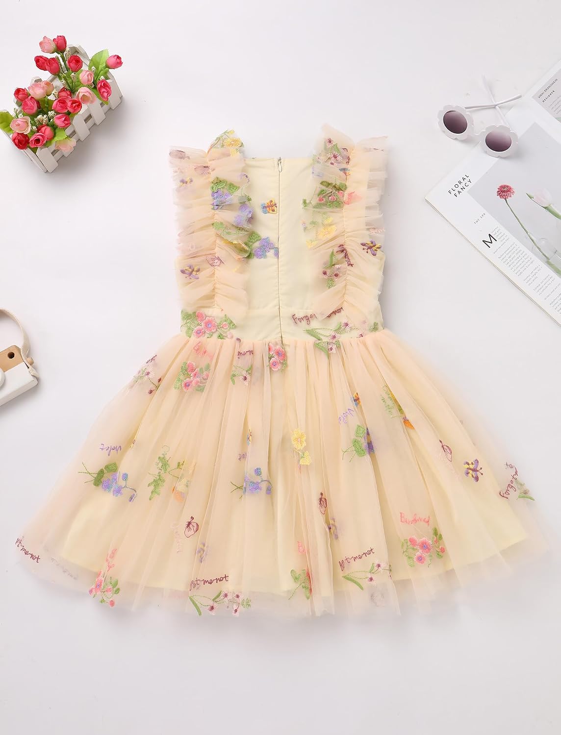 Girls Birthday Party Dress Ruffle Sleeve Sequin Dots Floral Tulle Princess Wedding Pageant Formal Bance Gown