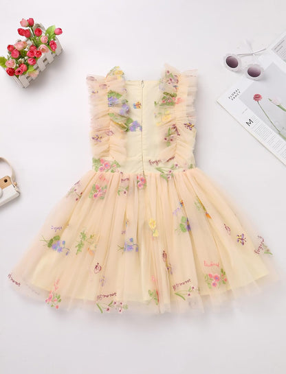 Girls Birthday Party Dress Ruffle Sleeve Sequin Dots Floral Tulle Princess Wedding Pageant Formal Bance Gown