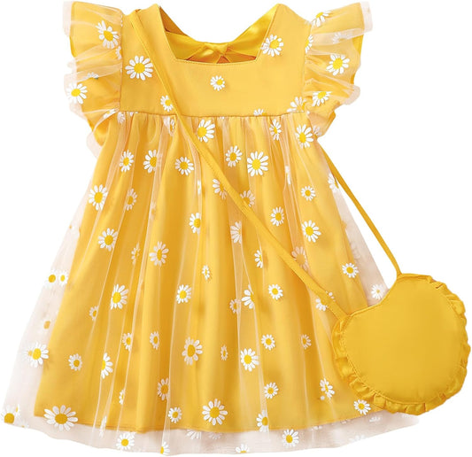 Kucnuzki Baby Girl Clothes Toddler Girls Summer Fairy Tulle Dress Ruffle Fly Sleeve Casual Sundress Cute Outfit for Kids