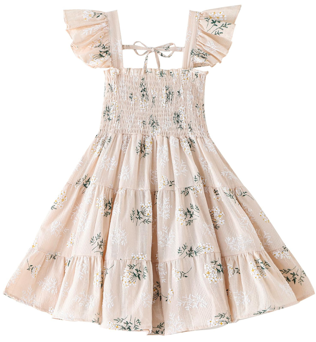 Toddler Dress Baby Girls Cotton Linen Ruffle Sleeve Tiered Swing Casual Summer Boho Dresses