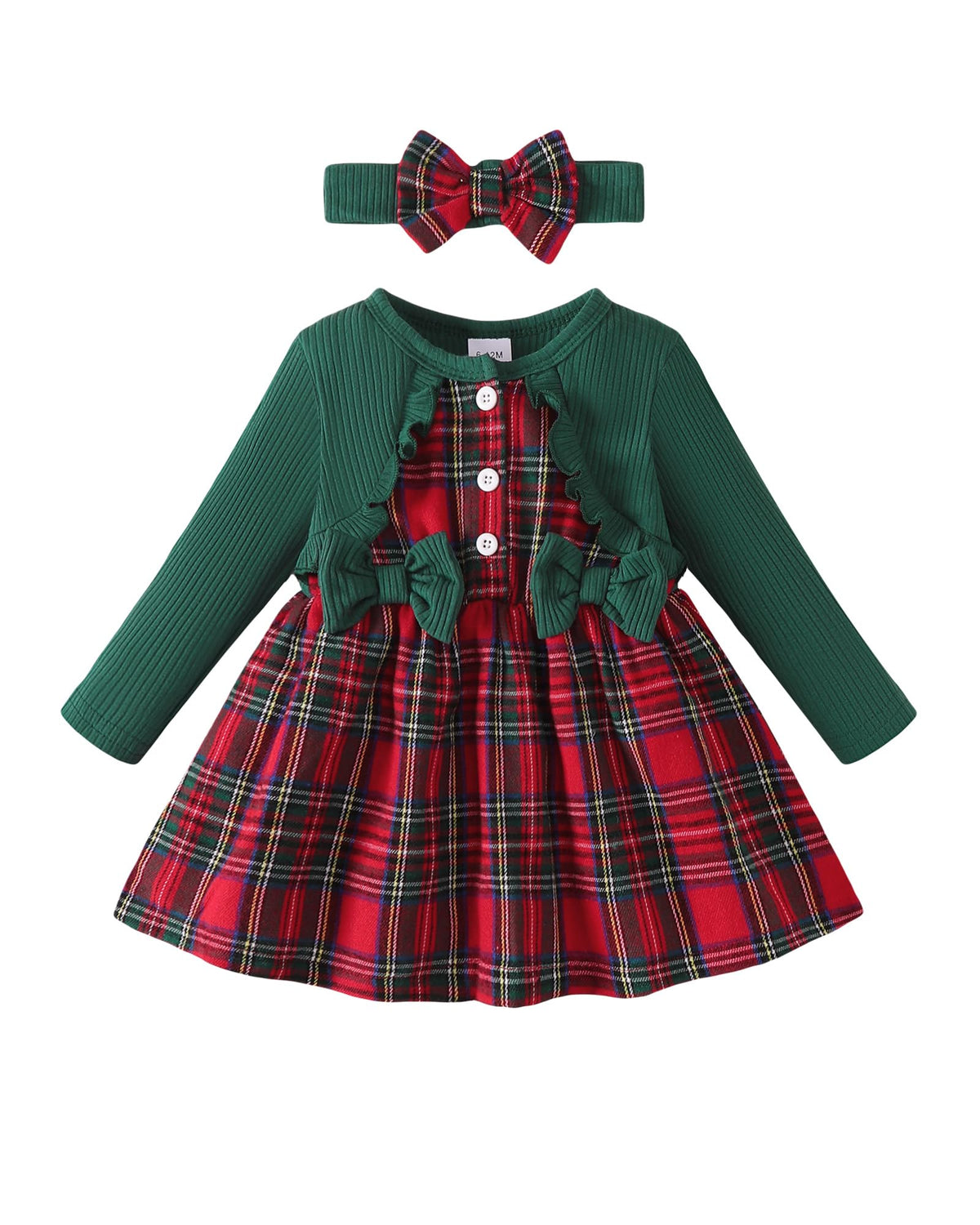 Renotemy Baby Girl Dress Fall Button Bow Outfits Toddler Clothes 3M-3T