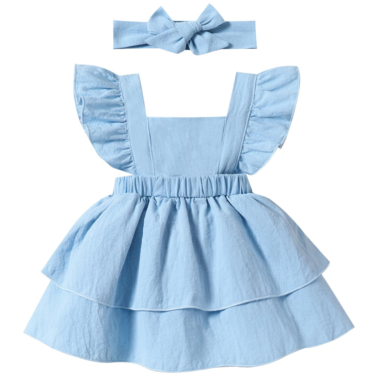 Baby Girls Dresses Sleeveless Ruffle Toddler Dresses for Girls with Headband Summer Casual Party Backless Sundress