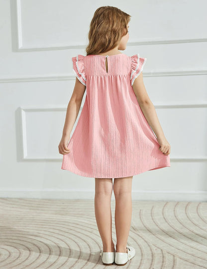 Arshiner Girls Summer Dress Toddler Ruffle Sleeve Dresses Kids Swing Casual Beach Boho Sundress with Pockets for 1-7t
