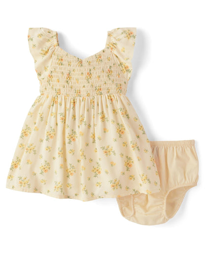 The Children's Place,Baby-Girls,and Newborn Casual Short Sleeve Dress with Diaper CoverFair Ivory,12 Months,18 Months
