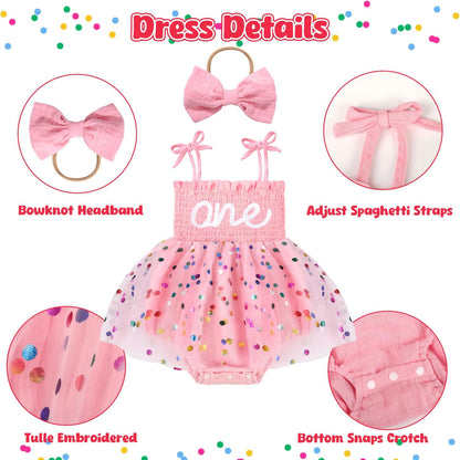 HONGTEYA Baby Girl 1st Birthday Outfit First Romper Tulle Dress Gifts