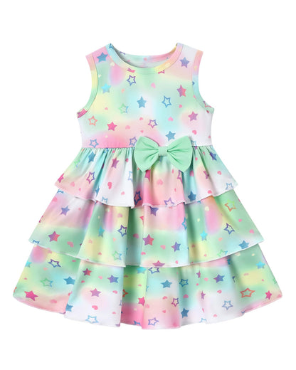 YALLET Toddler Girl Dress Floral Print Bow Tiered Ruffle Summer Sundress