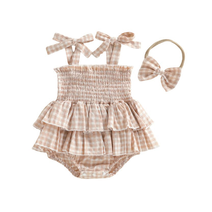 Newborn Baby Girl Summer Clothes Plaid Ruffle Bodysuits Onesie Infant Girl Romper Dresses Sleeveless Outfit